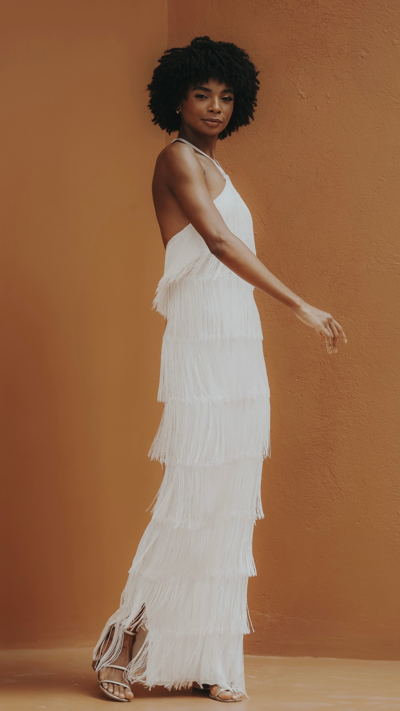 vestido clássico franjas off