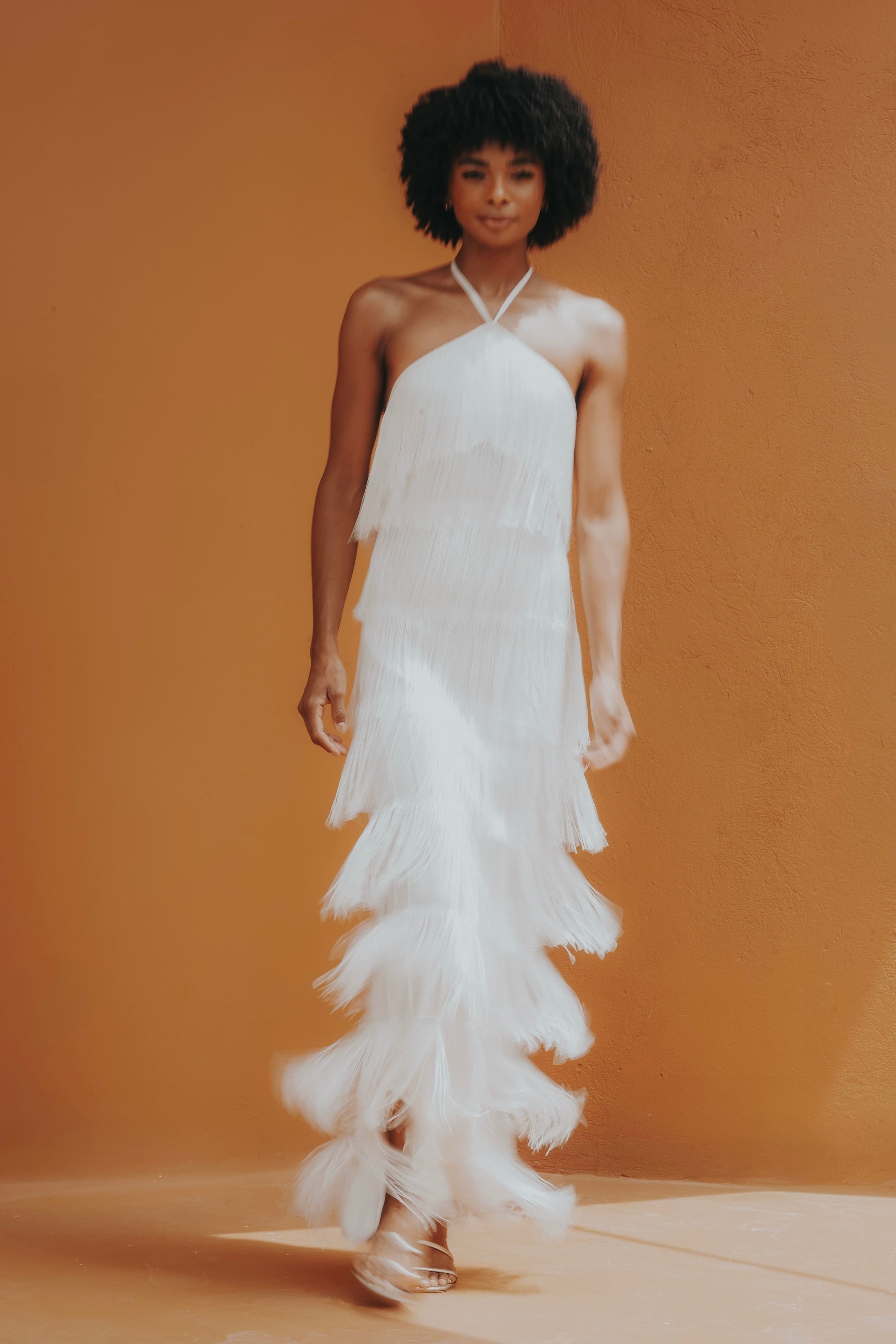 vestido clássico franjas off