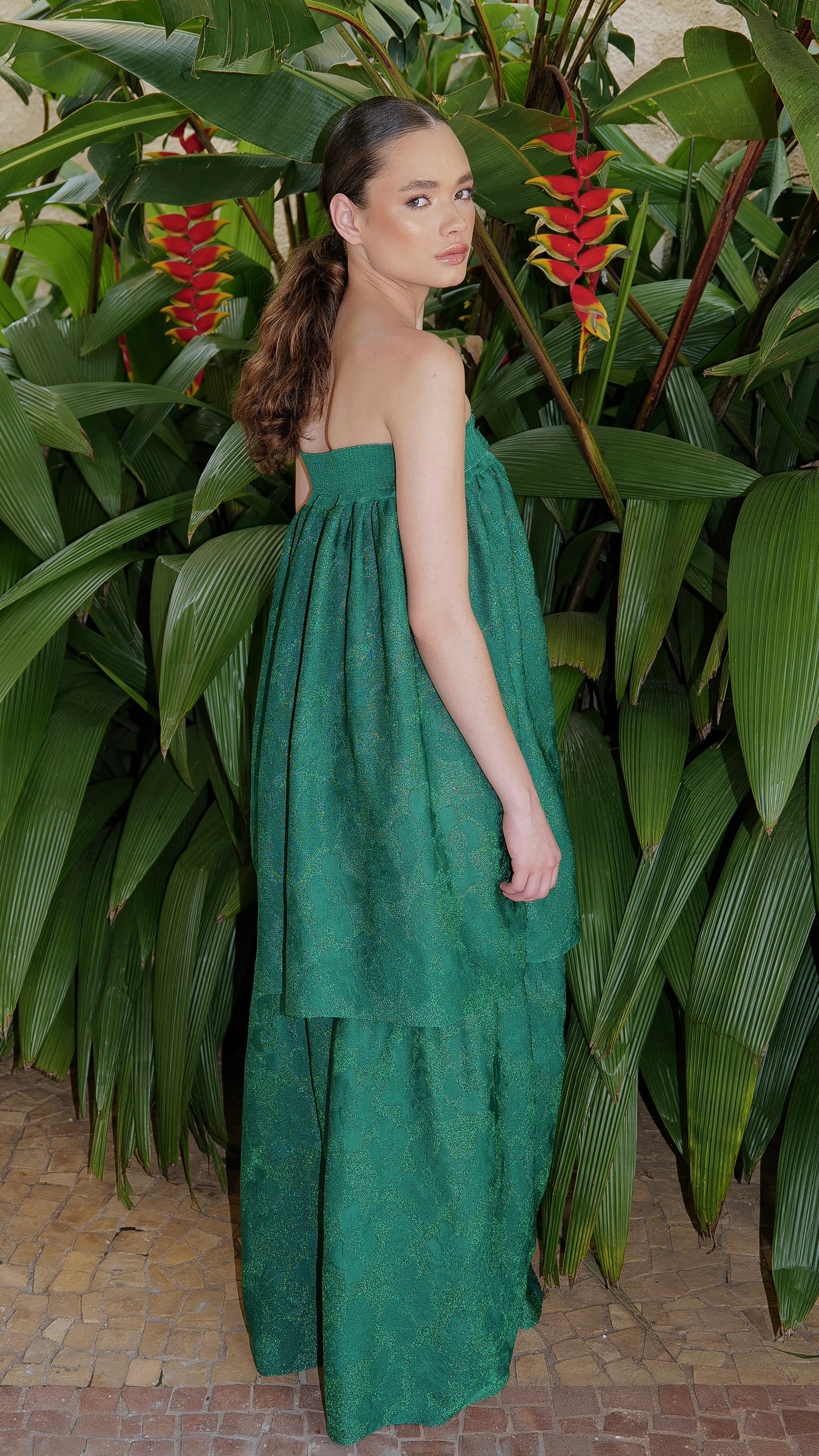 vestido longo duplo green jasmin