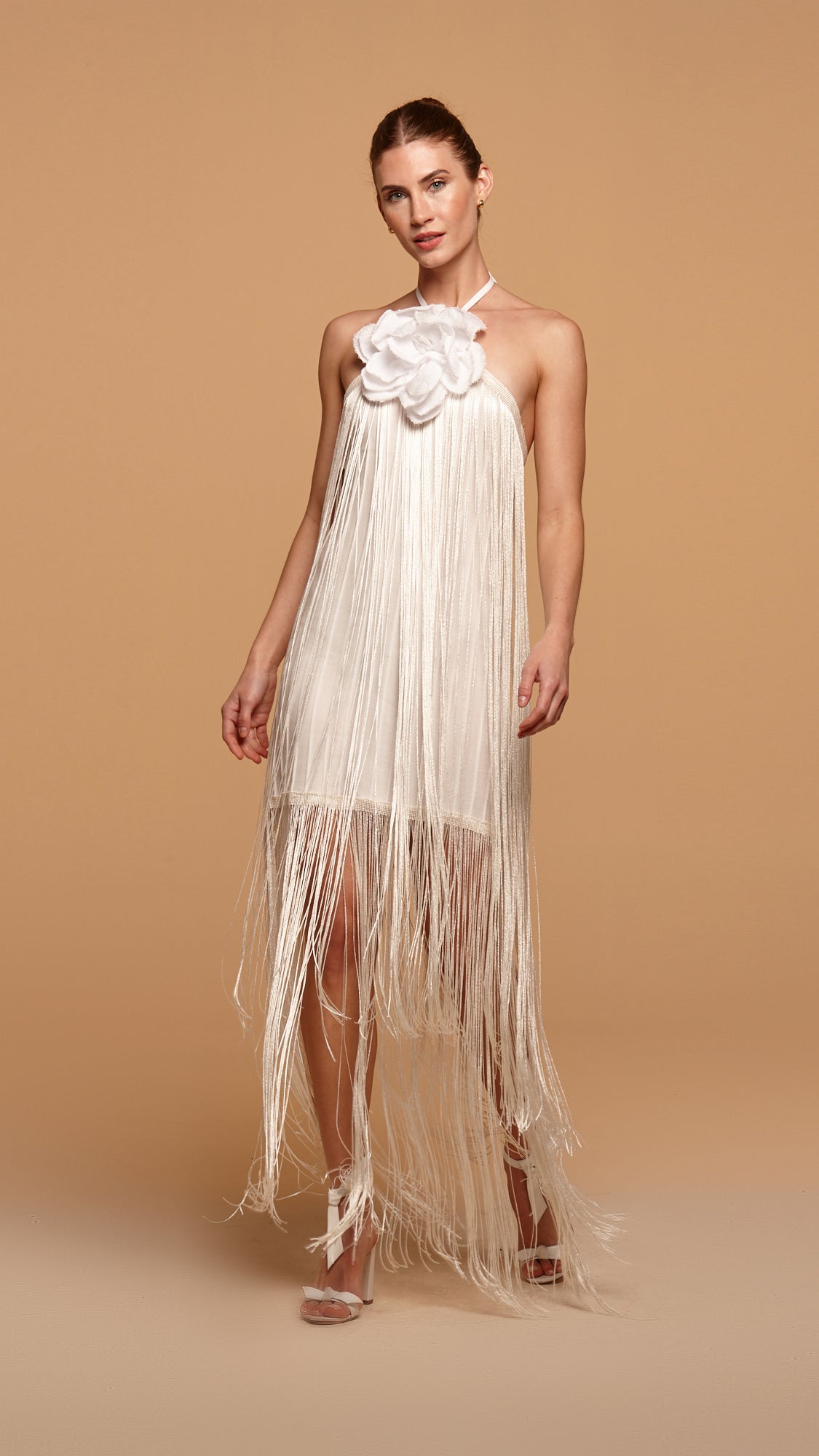 vestido longo floraison fringes