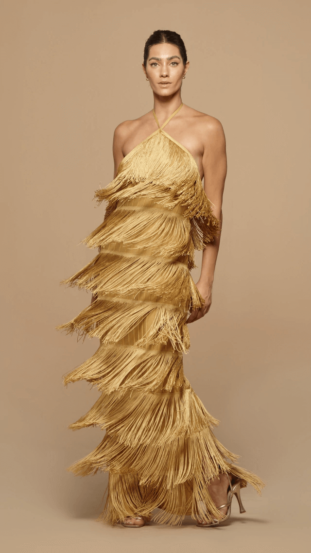vestido longo classic fringes