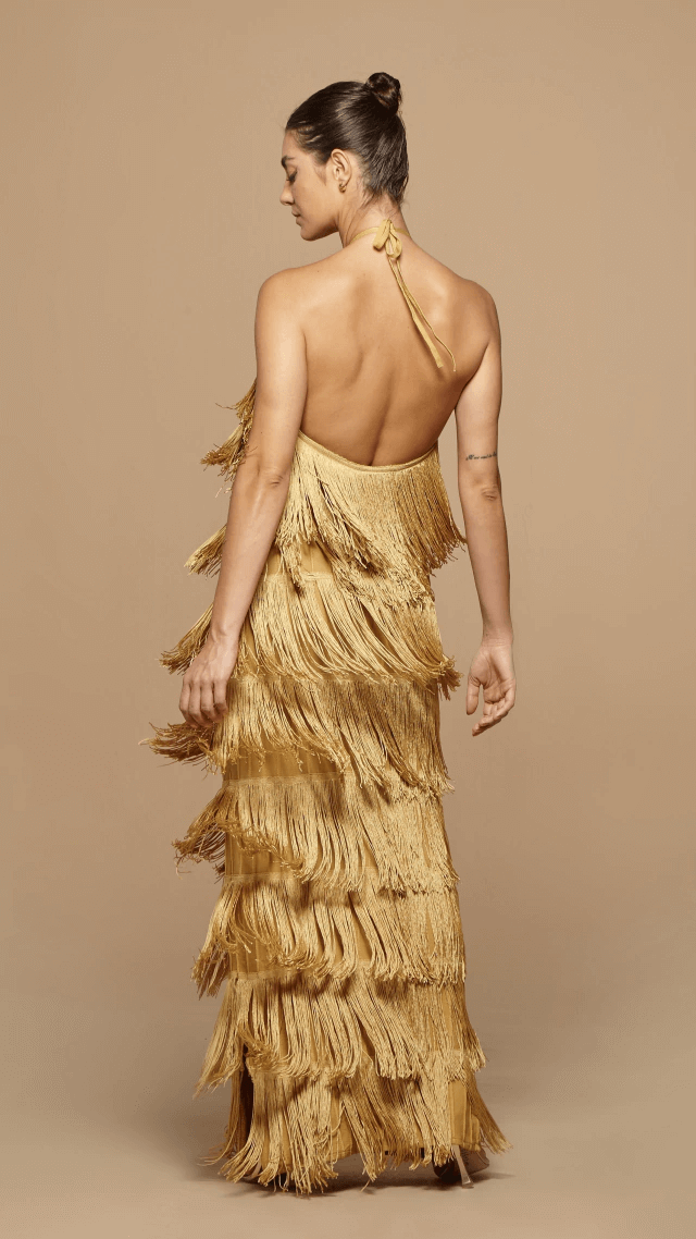 vestido longo classic fringes