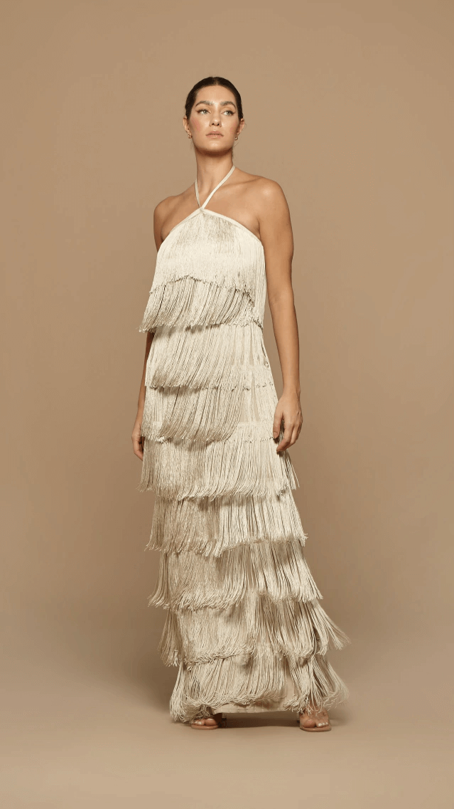 vestido longo classic fringes