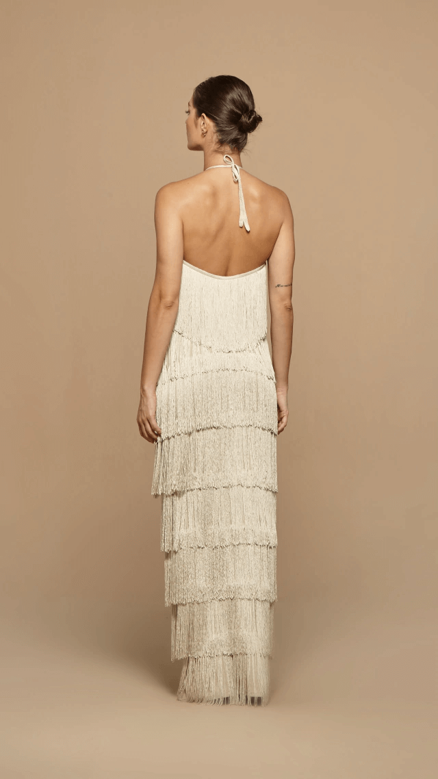 vestido longo classic fringes