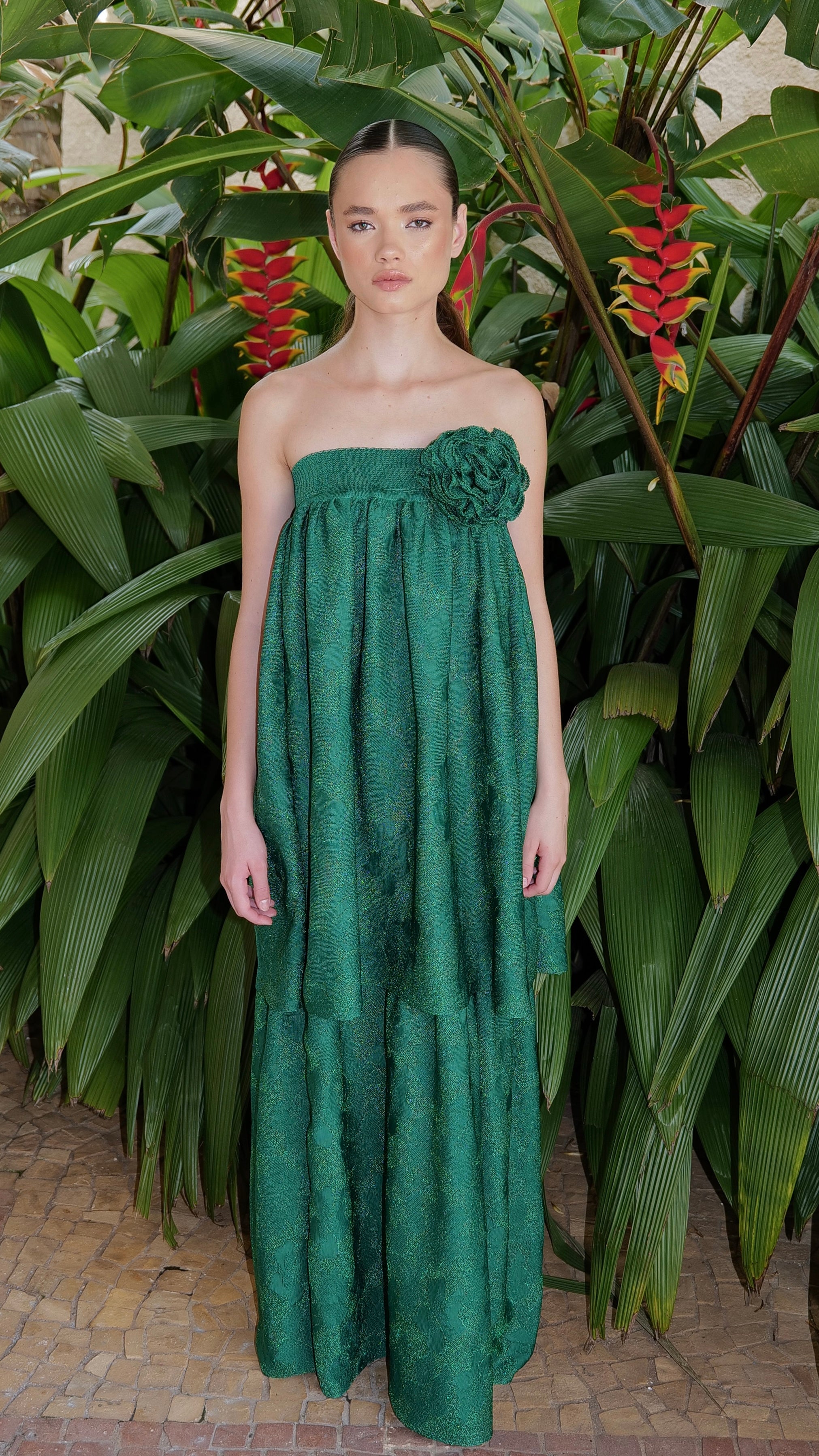 vestido longo duplo green jasmin
