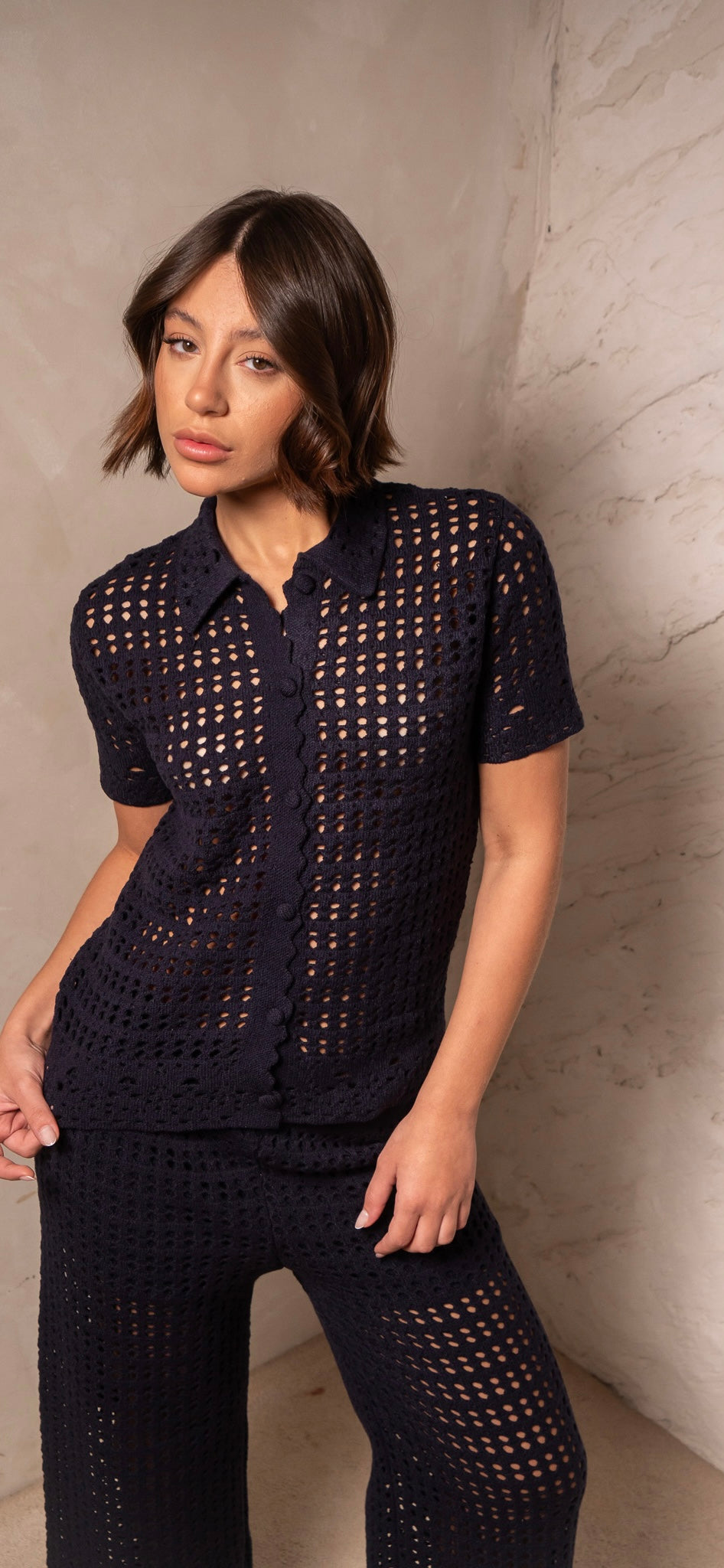blusa mix de pontos marinho