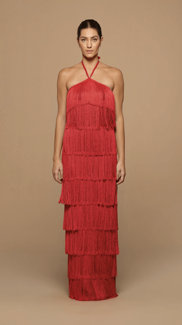 vestido longo classic fringes