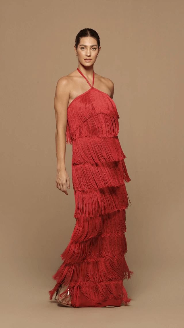 vestido longo classic fringes