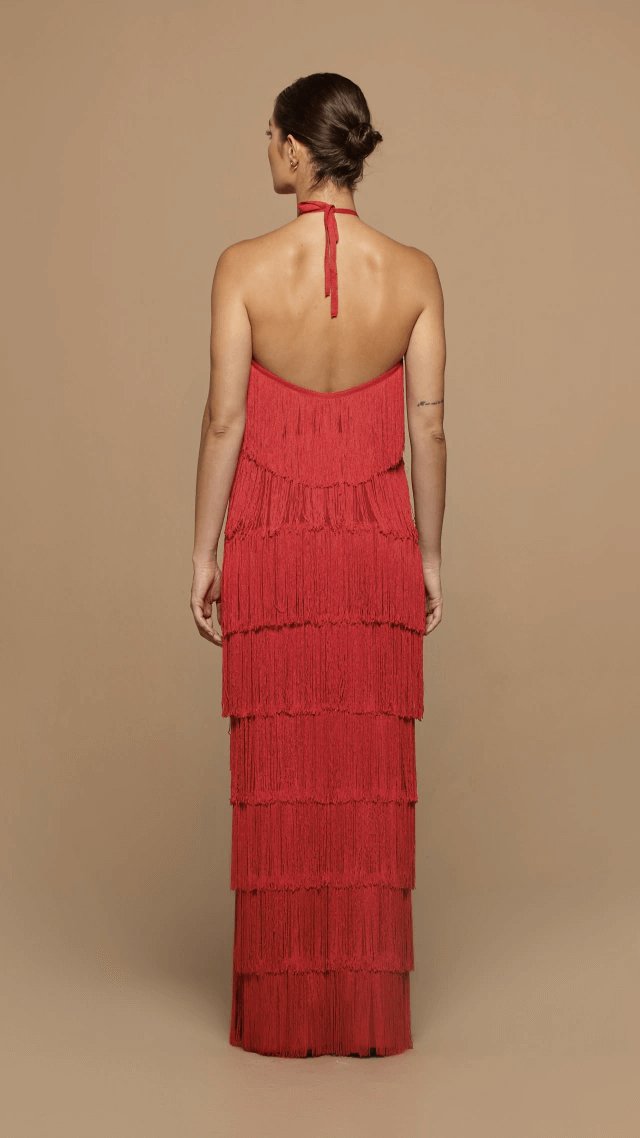 vestido longo classic fringes